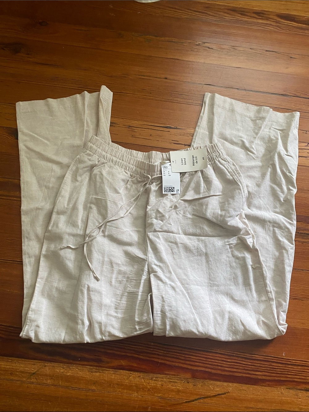 H&M Wide-Leg Linen-Blend Pants in Light Beige, new with tags / never worn
